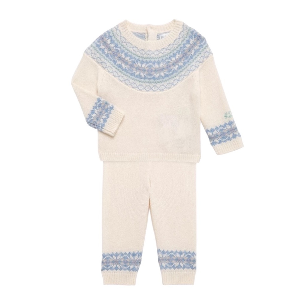 NWT Ralph Lauren Baby Boy Fair Isle Knit Sweater & Pant Set Ivory.Holiday Winter